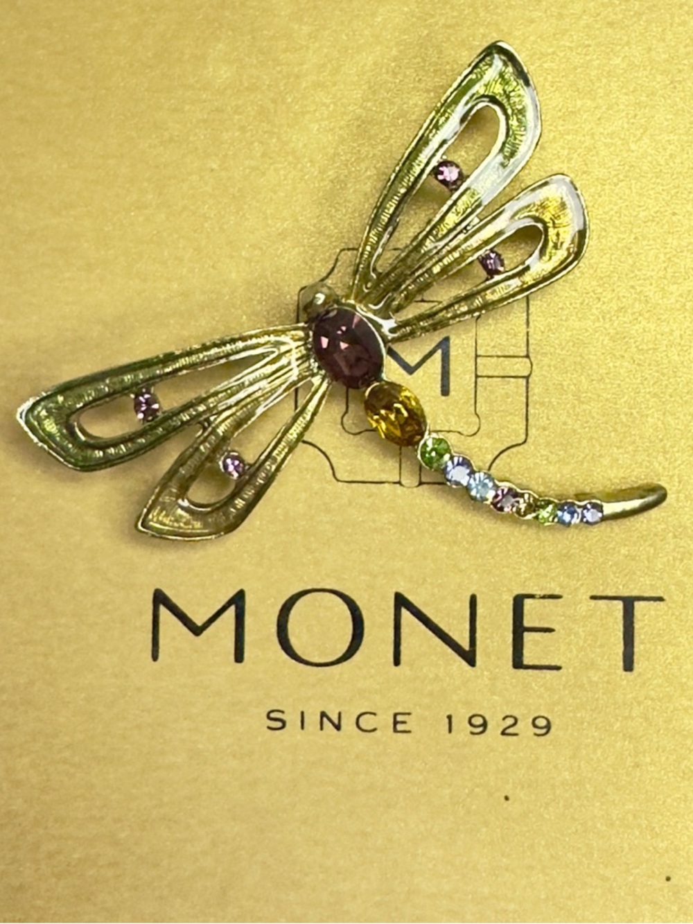 Monet Dragonfly Brooch Multi Color Rhinestone Enamel Gold Tone Vintage Brooch